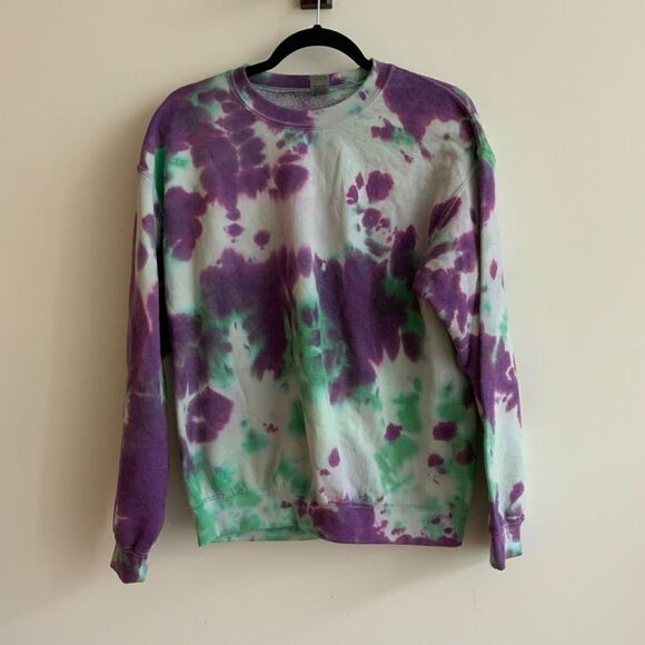 Gildan Cotton Blend Purple and Turquoise Tie Dye Pullover Sweatshirt - Medium - Picture 1 of 8